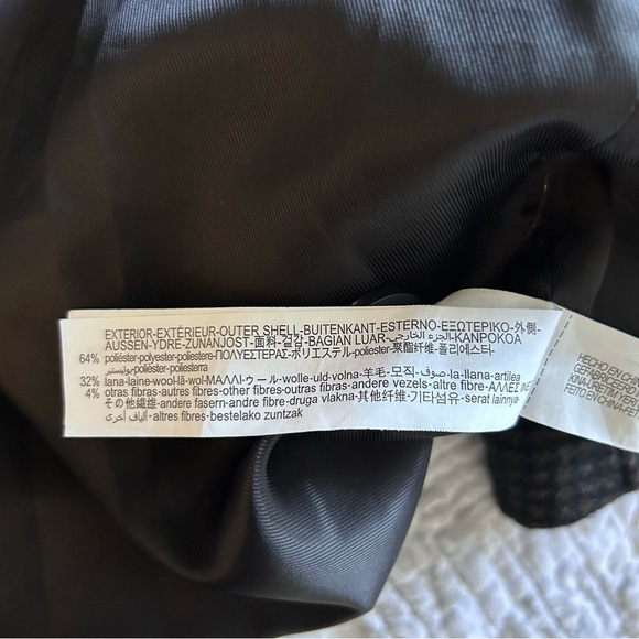 Zara Black and Brown Houndstooth Wool Coat SZ L - Picture 3 of 5